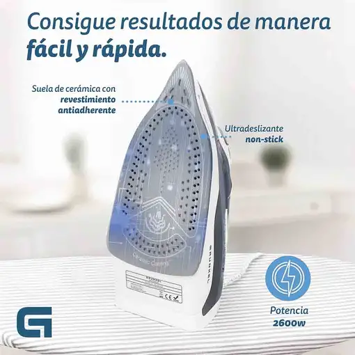 Plancha a vapor suela de cerámica 2600 W Azul PL-2600CE GRUNKEL