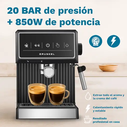 Cafetera espresso 20 bares, 850W, pantalla táctil, CAFPRESSO-20PULSE GRUNKEL