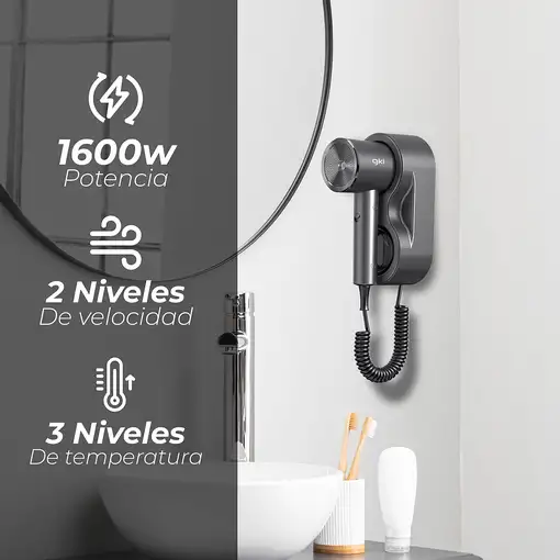 Secador de pelo negro, 1600 W, GKL ONYXRESORT GRUNKEL
