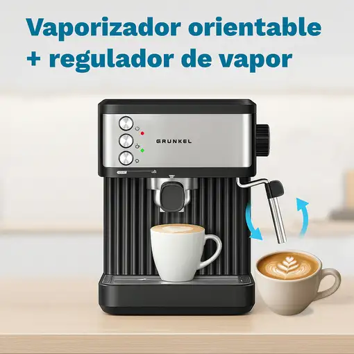 Cafetera Espresso negra e inox, 20 bar, 850W, CAFPRESSO-20AROMA GRUNKEL