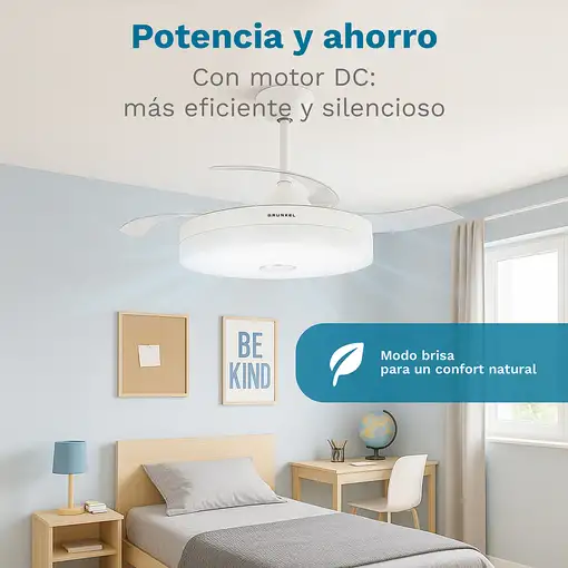 Ventilador de techo con luz Led 30W aspas 106cm retráctiles, SKYWIND-42BT2 GRUNKEL