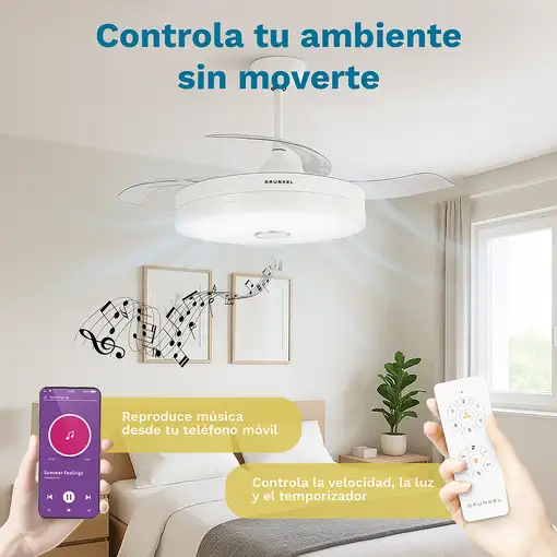 Ventilador de techo con luz Led 30W aspas 106cm retráctiles, SKYWIND-42BT2 GRUNKEL