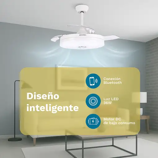 Ventilador de techo con luz Led 30W aspas 106cm retráctiles, SKYWIND-42BT2 GRUNKEL