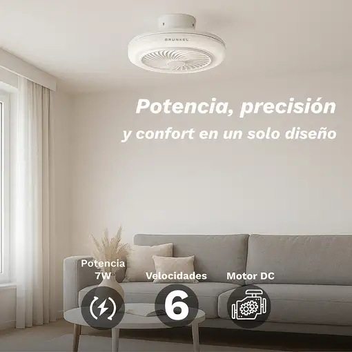Ventilador de techo blanco con luz led 7W, aspas 50 cm, SKYWIND-20B GRUNKEL