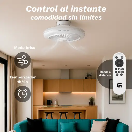 Ventilador de techo blanco con luz led 7W, aspas 50 cm, SKYWIND-20B GRUNKEL