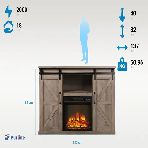 Chimenea eléctrica con mueble aparador rustico  2000W
