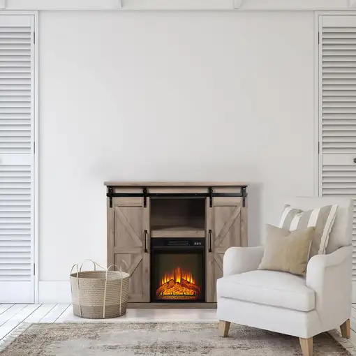 Chimenea eléctrica con mueble aparador rustico  2000W