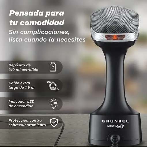 Plancha de vapor vertical negra, 1600 W, 310 ml, PV-1600GSO GRUNKEL