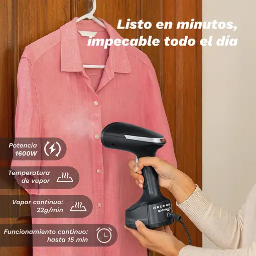 Plancha de vapor vertical negra, 1600 W, 310 ml, PV-1600GSO GRUNKEL