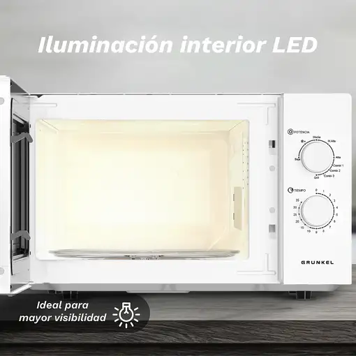 Microondas con grill blanco, 25L, 1000 W, MWG-25GRILL GRUNKEL