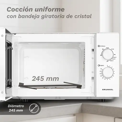 Microondas con grill blanco, 25L, 1000 W, MWG-25GRILL GRUNKEL