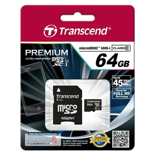 Transcend TS64GUSDU1 memoria flash 64 GB MicroSDXC MLC Clase 10