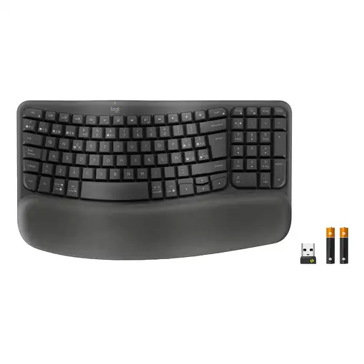 Logitech Wave Keys for Business, teclado ergonómico inalámbrico con reposamanos