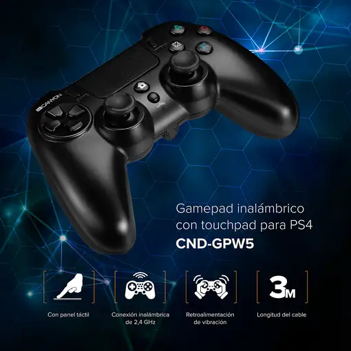 Canyon Gamepad GP-W5 Conexión inalámbrica 2.4GHz para PS4 y PC, Negro