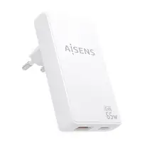 AISENS Cargador De Pared GaN Ultra Delgado 65W, 1xUSB-C PD3.0 QC4.0, 1xUSB-A QC3.0