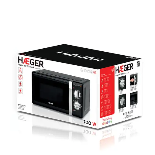 Haeger MW-70B.007A microondas Negro Solo microondas Encimera 20 L 700 W
