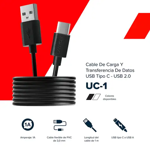 Canyon Cable UC-1 USB-C 5W 1m Negro