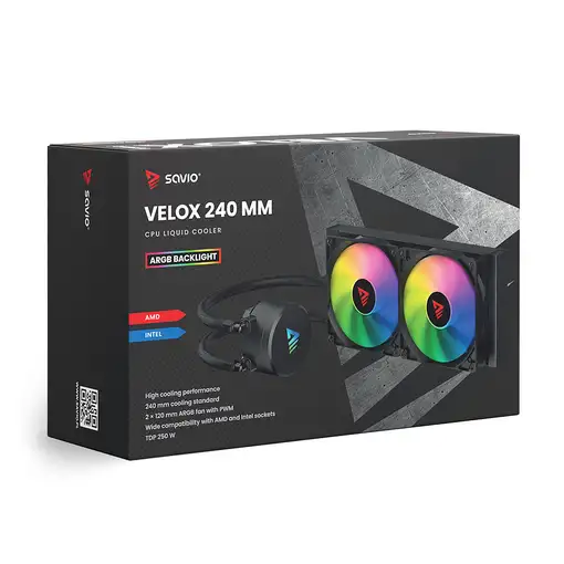 Savio VELOX 240 mm Carcasa del ordenador Kit de refrigeración líquida 12 cm Negro