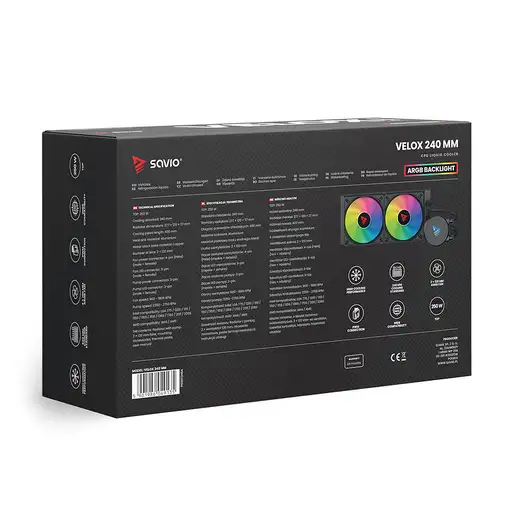 Savio VELOX 240 mm Carcasa del ordenador Kit de refrigeración líquida 12 cm Negro