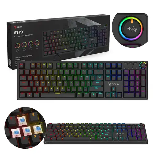 Savio STYX Outemu Blue, Hot Swap, RGB teclado Juego USB QWERTY Internacional de EE Savio STYX Outemu Blue, Hot Swap, RGB teclado Juego USB QWERTY Internacional de EE