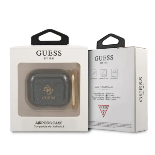 Funda Guess Silicona para Apple Airpods 3 Negro Glitter Modelo GUA3UCG4GK