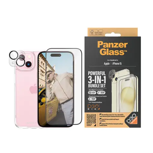PanzerGlass ® 3-in-1 Bundle iPhone 15 Protector de pantalla Apple 1 pieza(s)