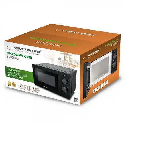 Esperanza ESTOFADO Negro Solo microondas Encimera 20 L 700 W