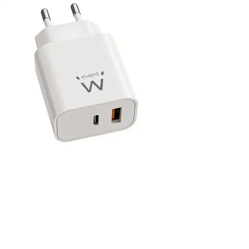 Ewent Cargador Rápido GaN de 20W USB-C PD y USB-A QC, Diseño Compacto
