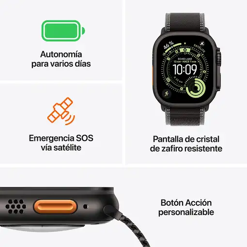 Apple Watch Ultra 3 OLED 49 mm Digital 422 x 514 Pixeles Pantalla táctil 5G Titani