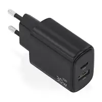 AISENS Cargador GaN 30W, 1xUSB-C PD3.0 QC4.0, 1xUSB-A QC3.0, Negro