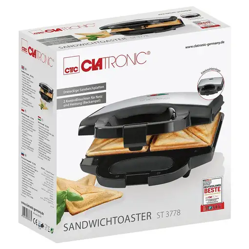 Clatronic ST 3778 sandwichera 750 W Negro, Acero inoxidable