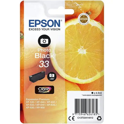 Epson Oranges Singlepack Photo Black 33 Claria Premium Ink