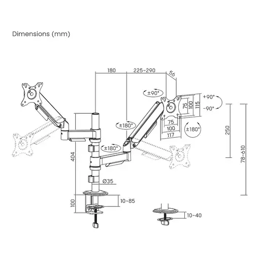 Gembird MA-DA2P-02 soporte para monitor 81,3 cm (32") Escritorio Negro