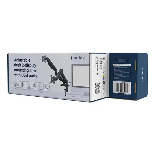 Gembird MA-DA2U-01 soporte para monitor 81,3 cm (32") Escritorio Negro