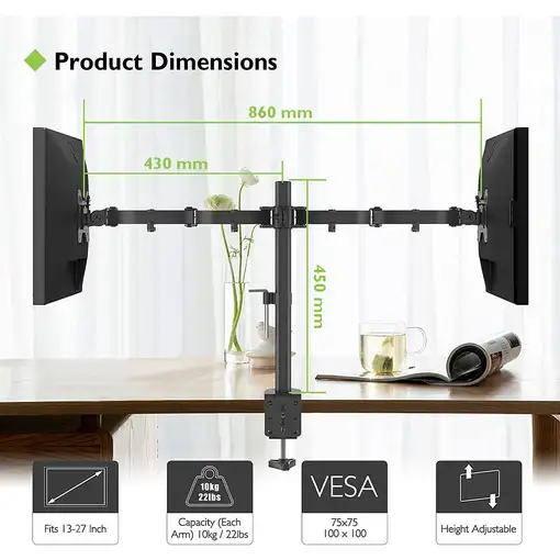 Techly ICA-LCD 382-D soporte para monitor 68,6 cm (27") Escritorio Negro