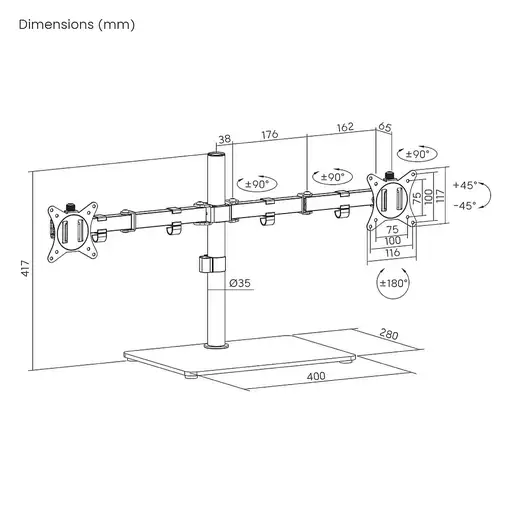 Gembird MS-D2ST-01 soporte para monitor 81,3 cm (32") Escritorio Negro