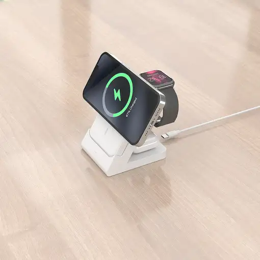 AISENS Cargador Inalambrico USB-C 4 en 1 De 15W Para Movil, Apple Watch, Auricular