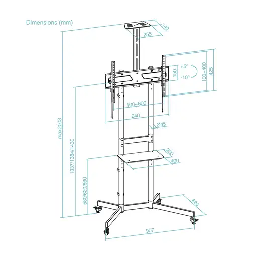 TooQ “NEFERTITI” Soporte de suelo con Ruedas para pantallas de 37”-70”, Negro