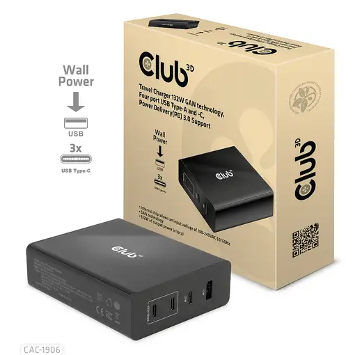 CLUB3D CAC-1906 cargador de dispositivo móvil Universal Negro CC Interior