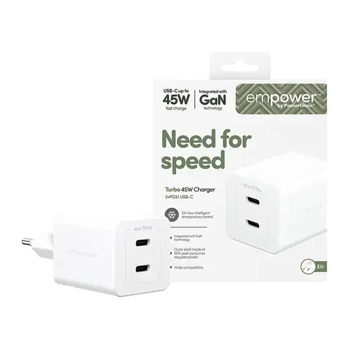 PanzerGlass empower™ by ® Turbo 45W Charger incl. 2 x USB-C | EU Plug | Silver Whi