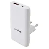TooQ Cargador de viaje Tipo C y Tipo A, GaN 65W, USB-C/PD + USB-A/QC, Blanco