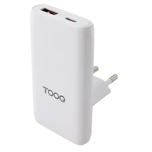 TooQ Cargador de viaje Tipo C y Tipo A, GaN 65W, USB-C/PD + USB-A/QC, Blanco TooQ Cargador de viaje Tipo C y Tipo A, GaN 65W, USB-C/PD + USB-A/QC, Blanco