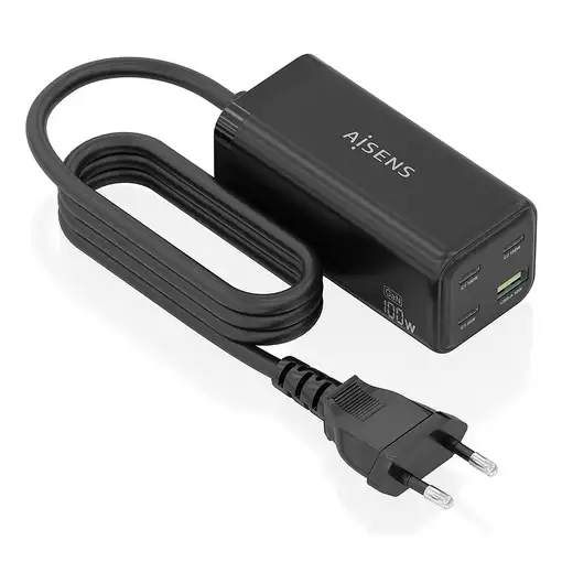 AISENS Cargador Sobremesa GaN 100W, 3x USB-C PD3.0 QC4.0 QC5.0, 1x USB-A QC3.0, Ne