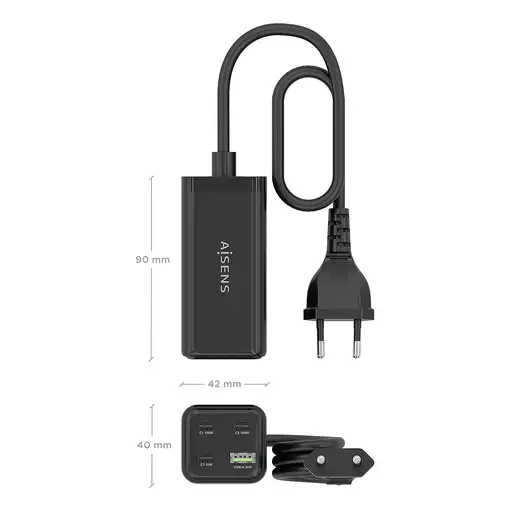 AISENS Cargador Sobremesa GaN 100W, 3x USB-C PD3.0 QC4.0 QC5.0, 1x USB-A QC3.0, Ne