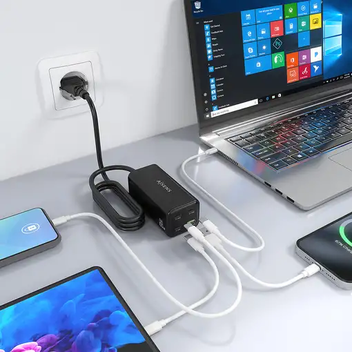 AISENS Cargador Sobremesa GaN 100W, 3x USB-C PD3.0 QC4.0 QC5.0, 1x USB-A QC3.0, Ne