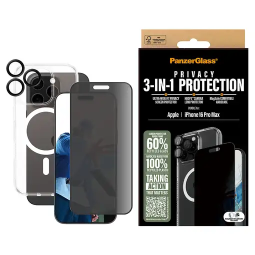 PanzerGlass® Juego de protección de privacidad 3 en 1 para iPhone 16 Pro Max