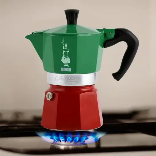 Cafetera Italiana roja y verde, aluminio, 3 tazas, Moka Express Tricolore BIALETTI