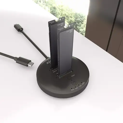 AISENS Estacion De Docking De Doble Bahia NVME a USB 3.2 Gen2x2, Clone, Negro