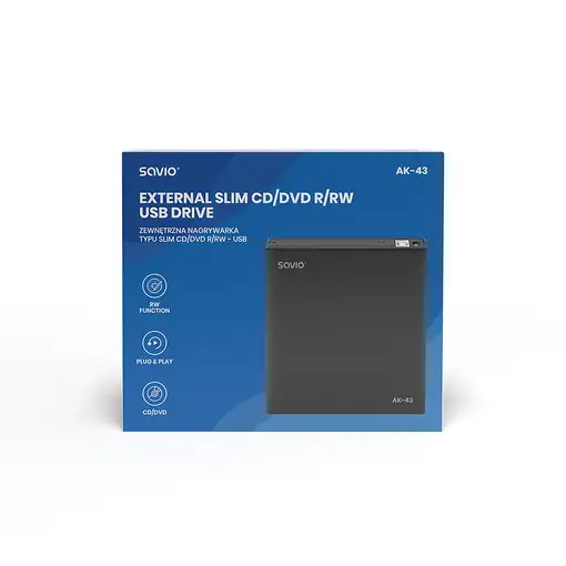 Savio AK-43 optical disc External Slim drive DVD±R/RW CD±R/RW Black