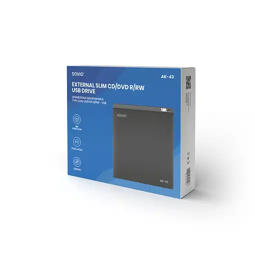 Savio AK-43 optical disc External Slim drive DVD±R/RW CD±R/RW Black